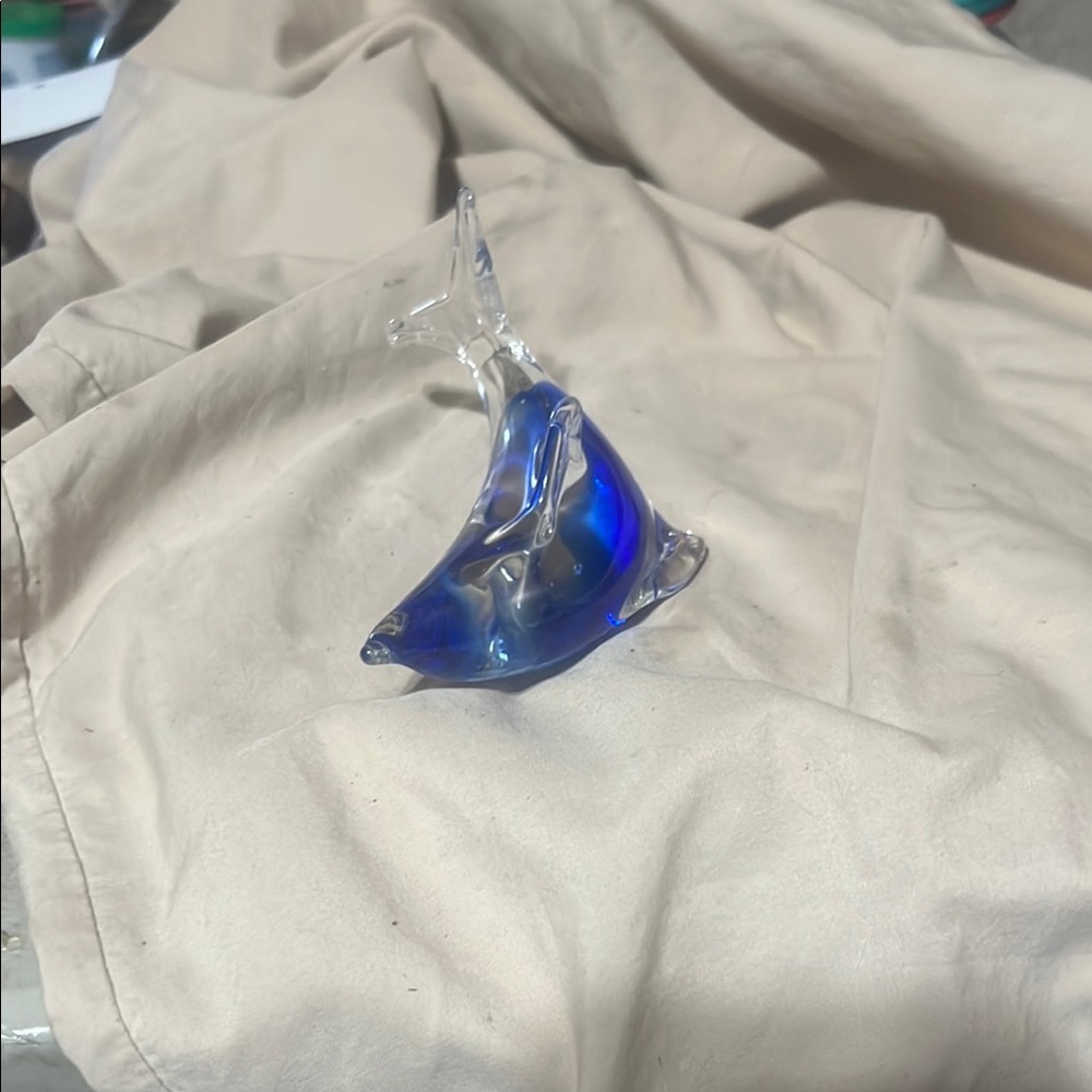 Glass Dolphin Figurine - Blue and Clear